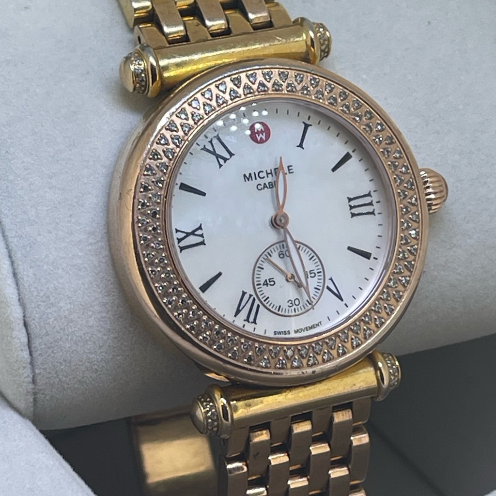 Authentic Michele Caber Mother Of Pearl Dial Diamond Bezel Rose Gold Watch